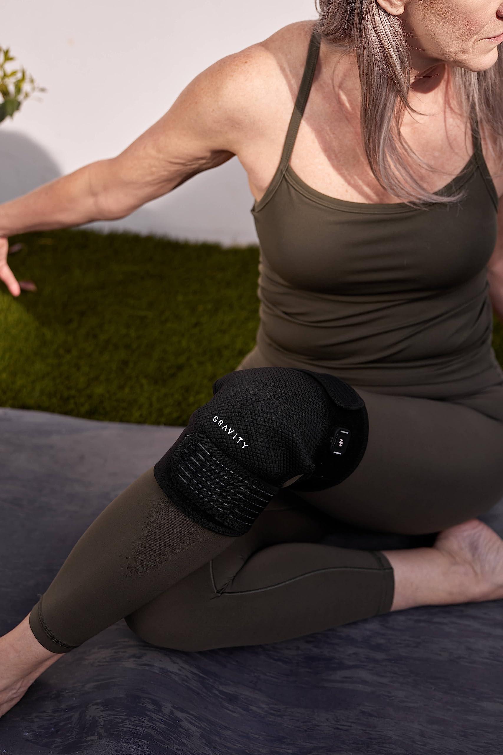 Gravity Gravity Heated Knee Brace for Women & Men (Black) - Portable Targeted Heat Therapy Knee Wrap Supports Relief for Pain & Discomfort - Knee Strap with Adjustable Compression & Multiple Heat Settings