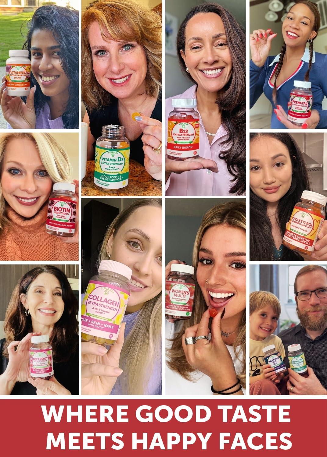 Lunakai Lunakai Extra Strength 3000mcg Vitamin B12 Gummies - USA Made, Delicious Daily Energy & Metabolism Support - Vegan B12 Methylcobalamin Supplement 60ct