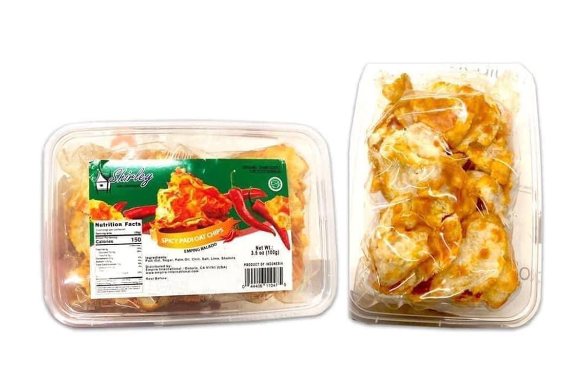 Snack Emping Balado Shirley Khas Padang (Spicy Padi Oat Chips) - 3.5oz/100gr (Pack of 1)