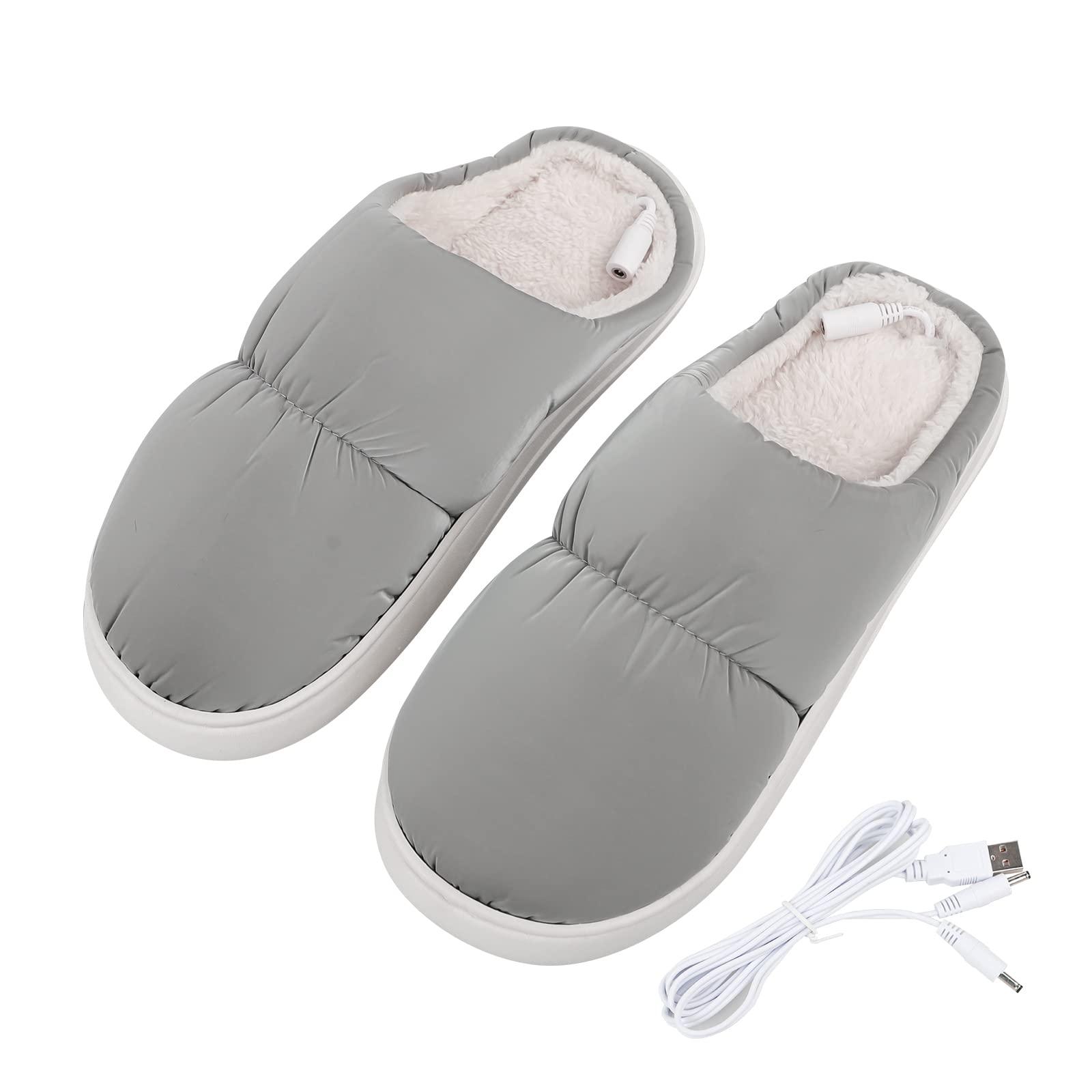 GREUS Warm Heated Slippers, USB Electric Foot Warmer Microwavable Slippers Rechargeable Heating Insole Bootie Slippers for Men Women Bed Under Desk Home Indoor