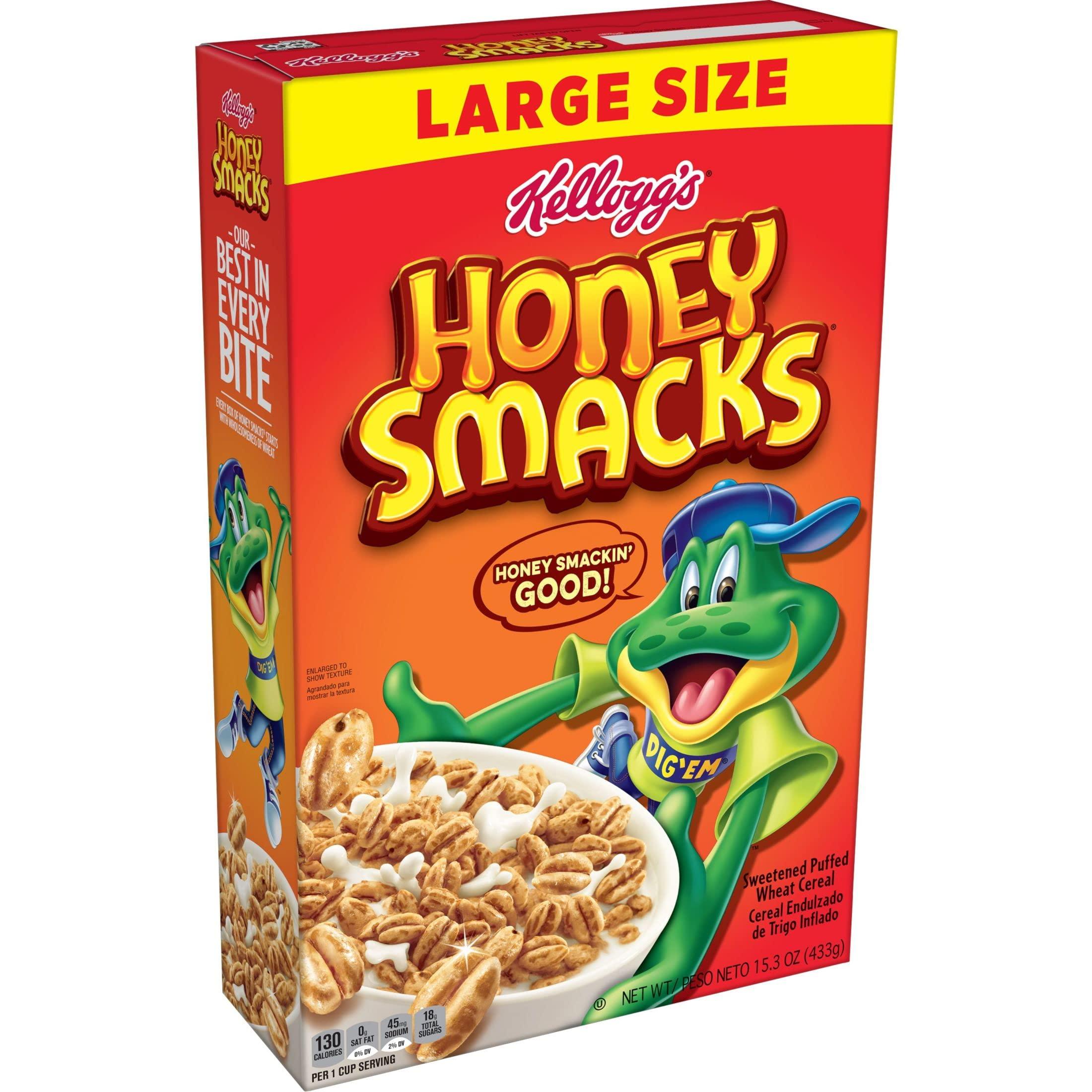 Honey Smacks Honey Smacks Breakfast Cereal, Made with Whole Grain, Kids Snacks, Large Size, Original, 15.3oz Box (1 Box)