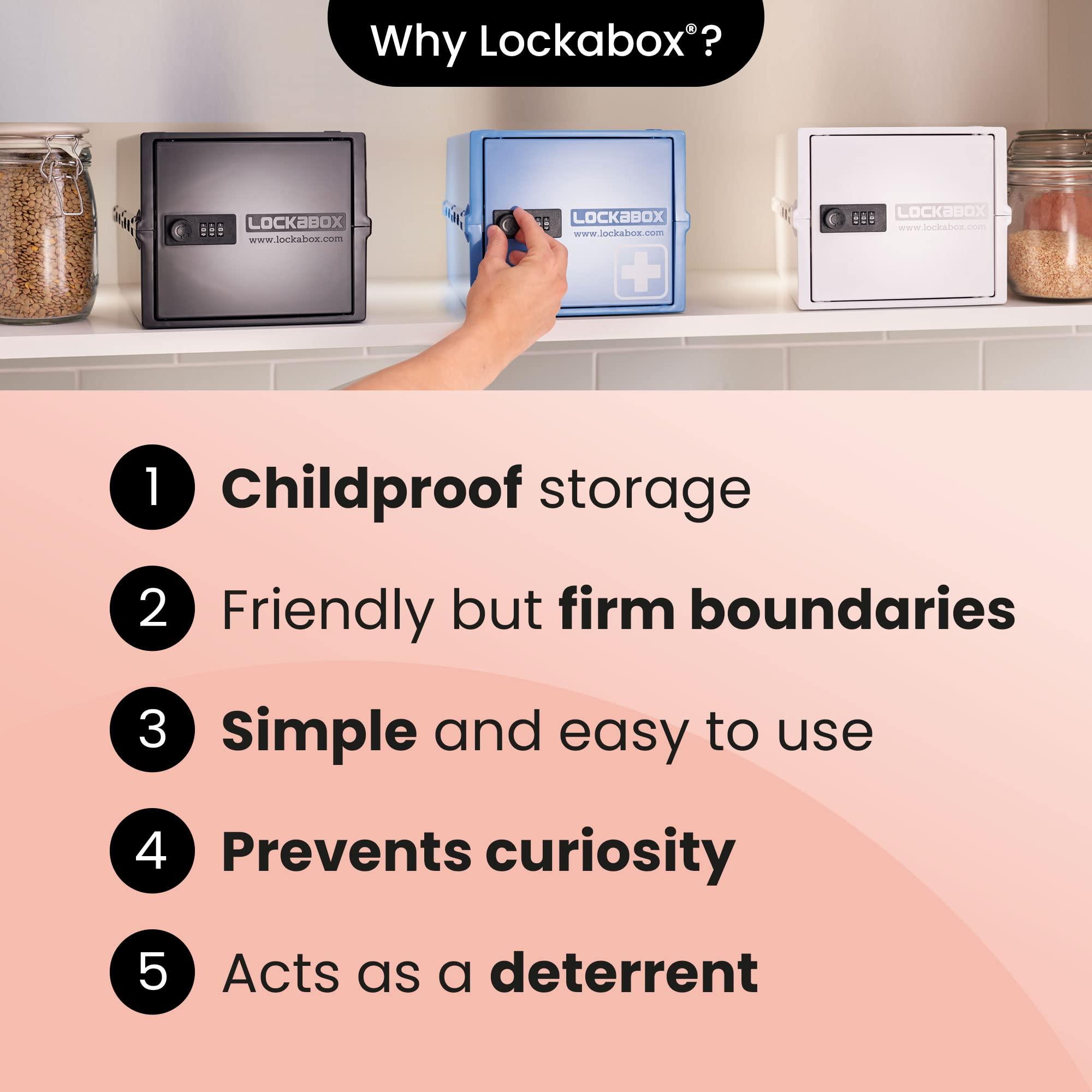 Lockabox Lockabox One | Premium Medicine Lock Box | 10 Litre Medication Lock Box With Code For Medicines, Vitamins & Supplements | External Size 12 x 8 x 6.6 inches (Light Medi Blue)