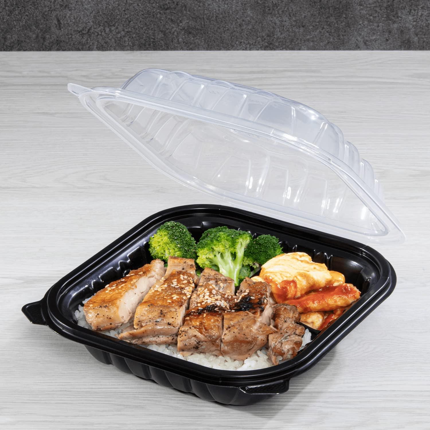 Karat Karat Premium PP Hinged Container, Take Out Food Containers - Case (8\"x8\", 3 compartments)