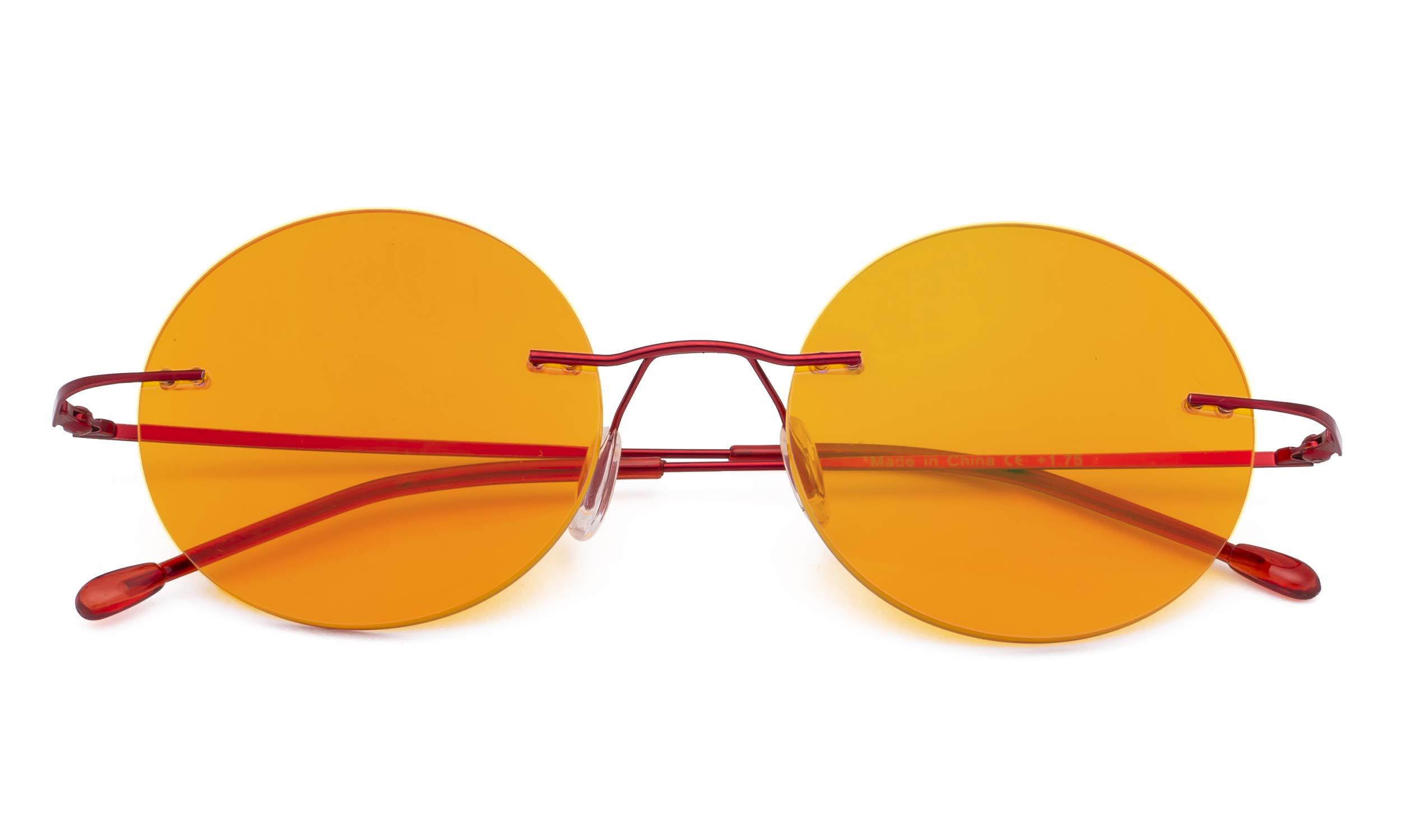 Eyekepper Eyekepper Titanium Blue Light Blocking Glasses -Round Rimless Computer Readers Men Women with Orange Tinted Lens for Sleeping,Red +1.25