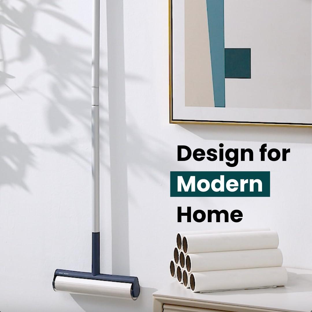 Beyond Thursday Large Lint Roller with Extra Sticky Roller and 420 Sheets 9.5\" Wide, Floor Lint Roller Long Handle, Extendable to 41\", Carpet, Couch, Pet Hair, Clothing Cleaning Supplies (Navy Roller + 7 Refills)