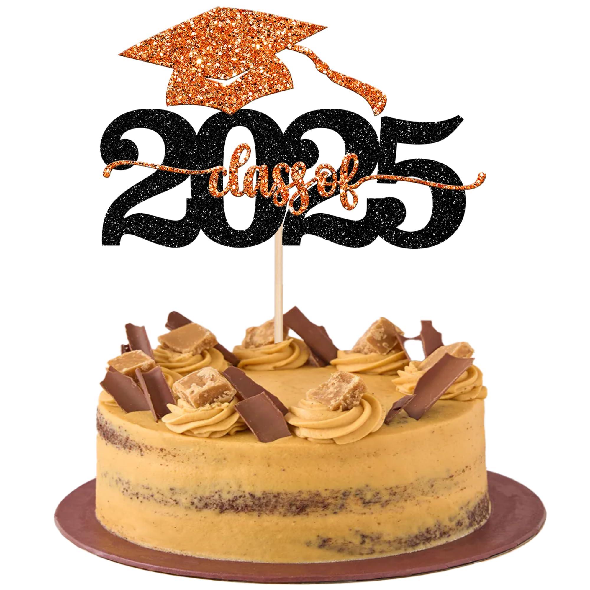 ZHUOWEISM 1 PCS Class of 2024 Cake Topper Black Glitter 2024 Graduation Cake Pick Congrats Grad Cap 2024 Cake Decoration for 2024 College Graduation Theme Party Decorations Supplies Orange