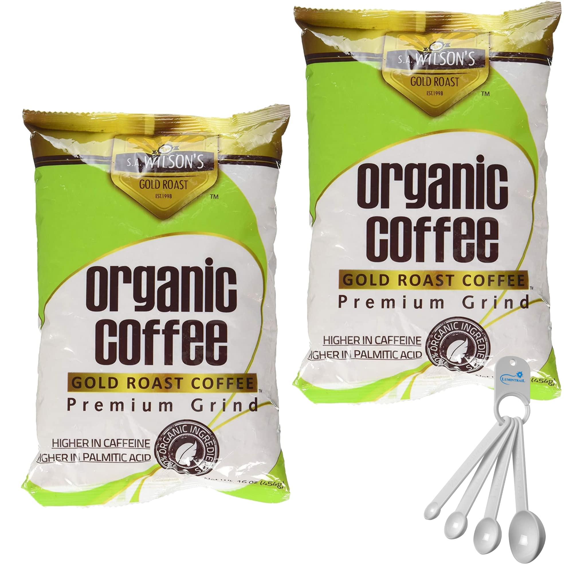 Lumintrail SA Wilson\'s Organic Enema Coffee,Ground Coffee, Certified Organic Coffee, 1 LB Gold Roast Enema Coffee, High Caffeine, 2 Pack Bundle with a Lumintrail Measuring Spoon Set