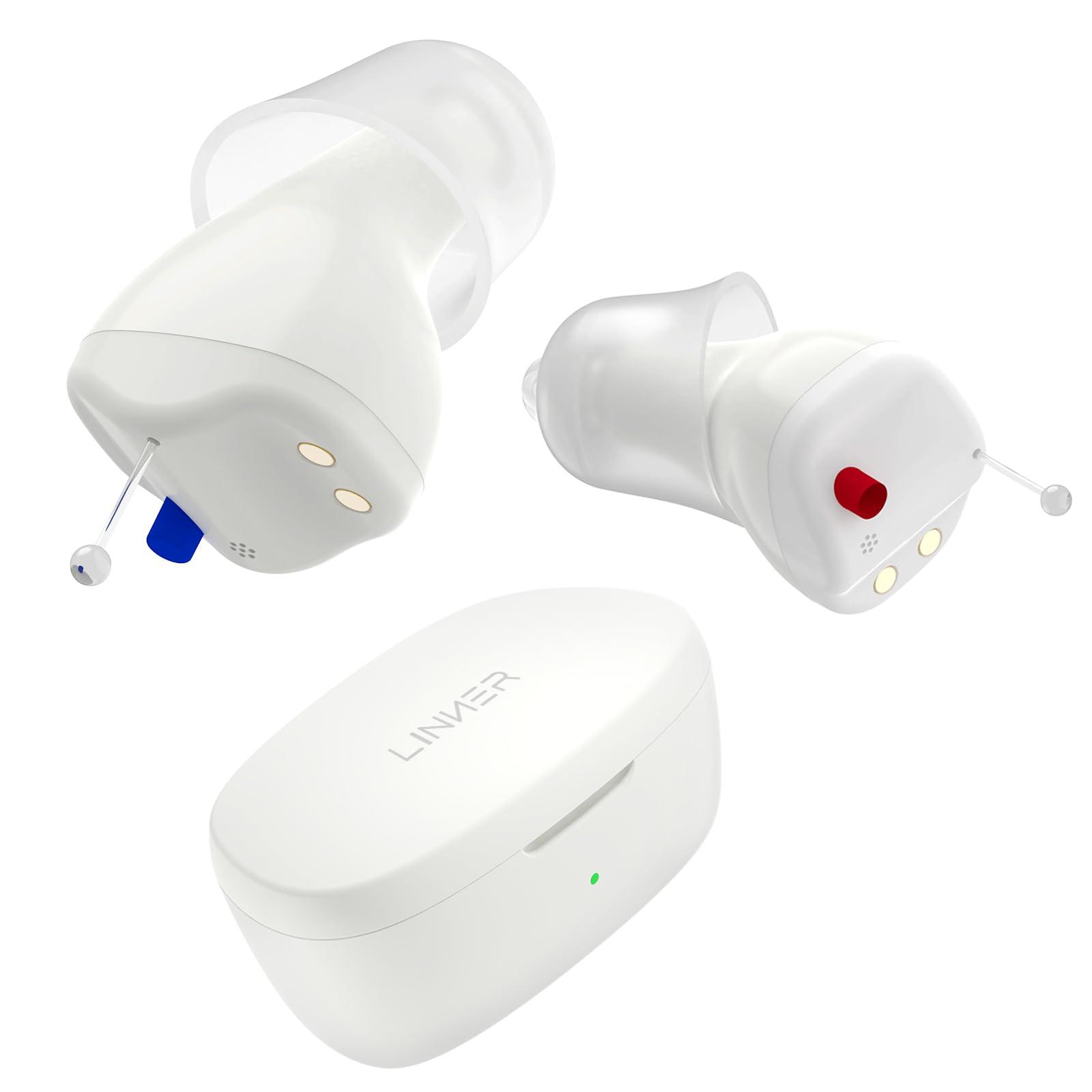 LINNER LINNER Saturn OTC Hearing Aids for Senior & Adult, Rechargeable Hearing Amplifiers with Comfort Design, Noise Cancellation for Aid & Assist Hearing, Discreet & Nearly Invisible In-Ear Device(White)