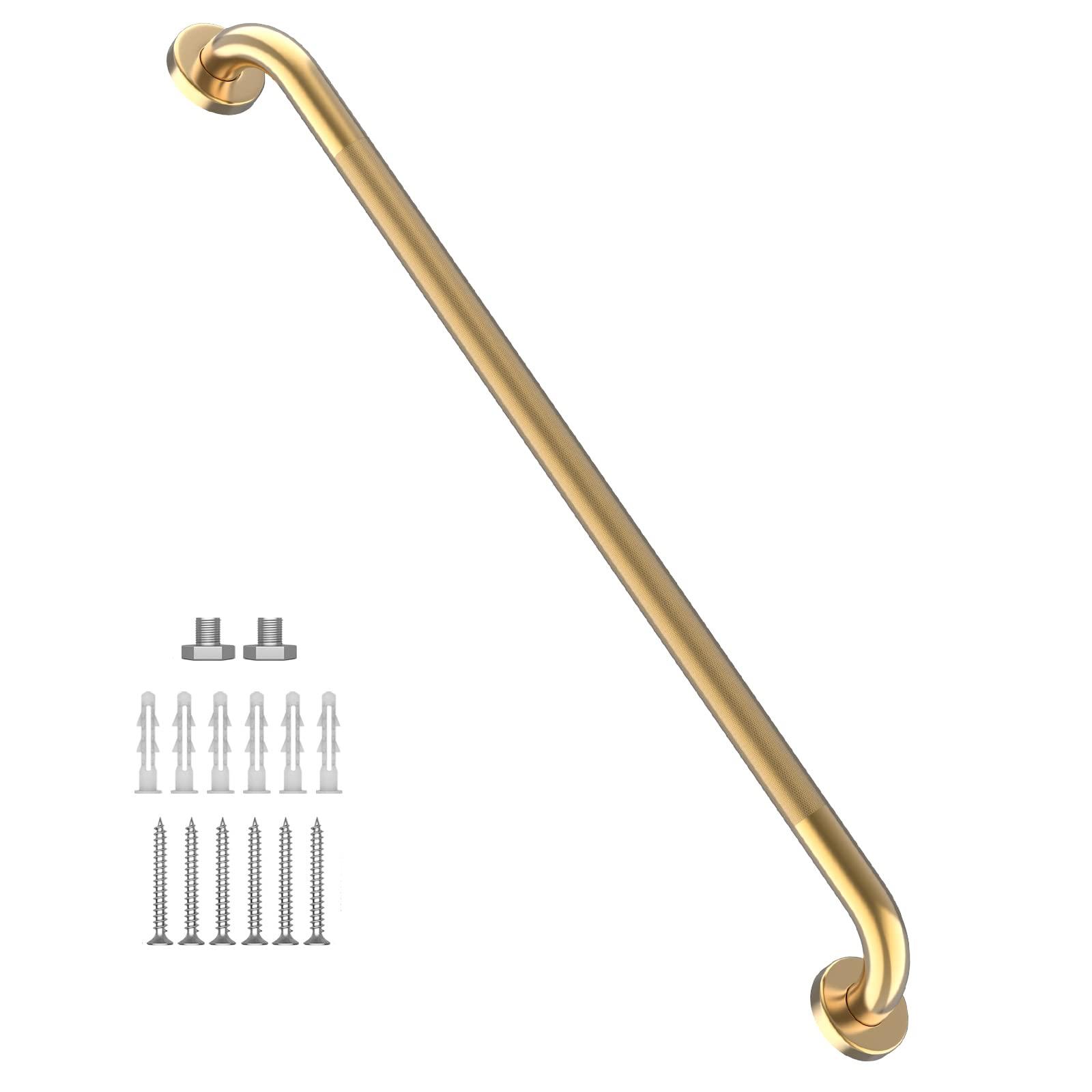 Munzong 36 Inch Anti Slip Shower Grab Gold, Munzong Bathroom Grab Bar, Knurled Bathroom Balance Bar,Safety Hand Rail Support Handicap Elderly Injury Senior Assist Bath Handle