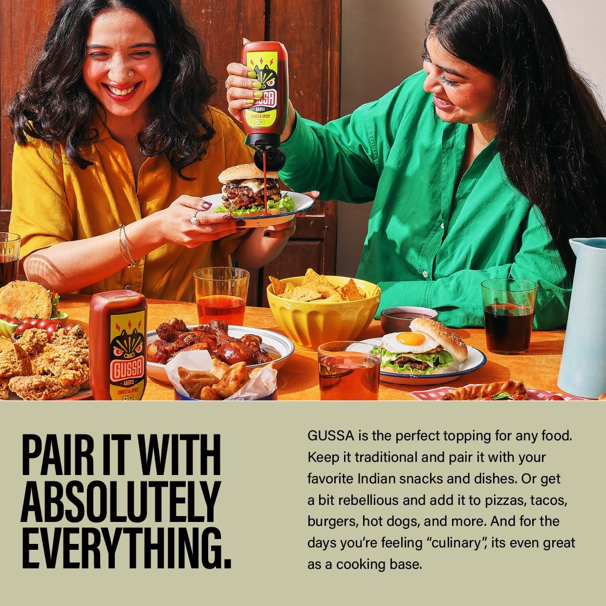 Gussa GUSSA Sauce 16 oz - Sriracha Style Sweet & Spicy Sauce - Perfect for Burgers, Wraps, Chicken Wings, Tacos, Salads, Noodles & More. Vegan, Non-GMO, No Preservatives, Gluten-Free, BPA-Free.