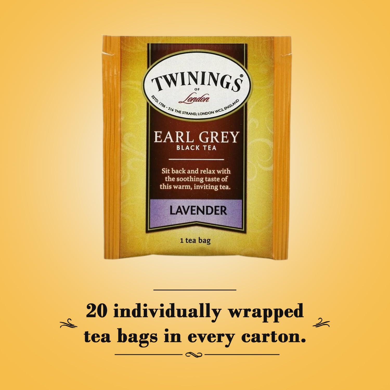 Twinings Twinings Earl Grey Lavender Tea 2-Pack Caffeinated Black Tea Blend, Individually Wrapped Tea Bags, 20 Count Each