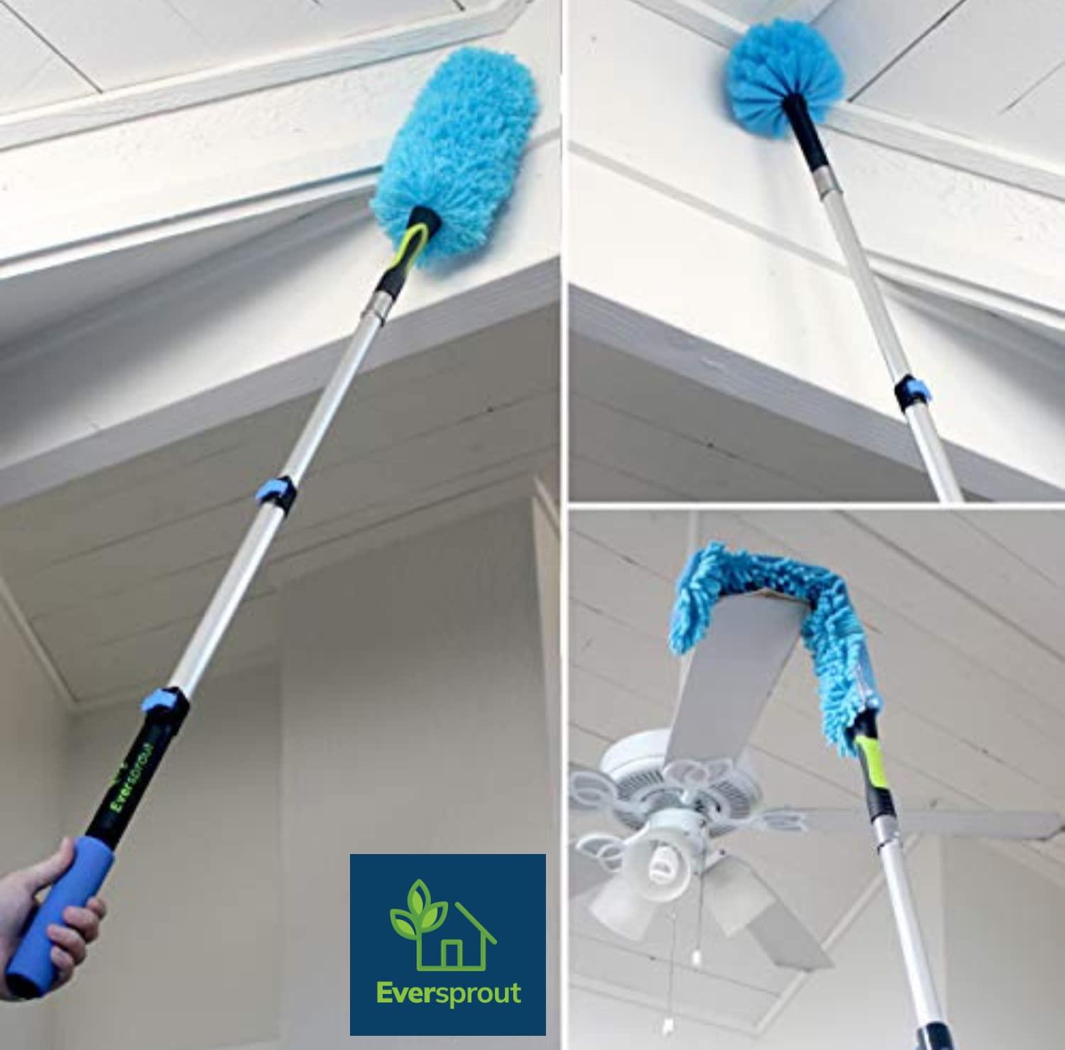 EVERSPROUT EVERSPROUT 1.5-to-3 Ft Duster 3-Pack with Extension-Pole (8-10 Ft Standing Reach) | Hand-Packaged Cobweb Duster, Microfiber Feather Duster, Flexible Microfiber Ceiling & Fan Duster | Telescopic Pole