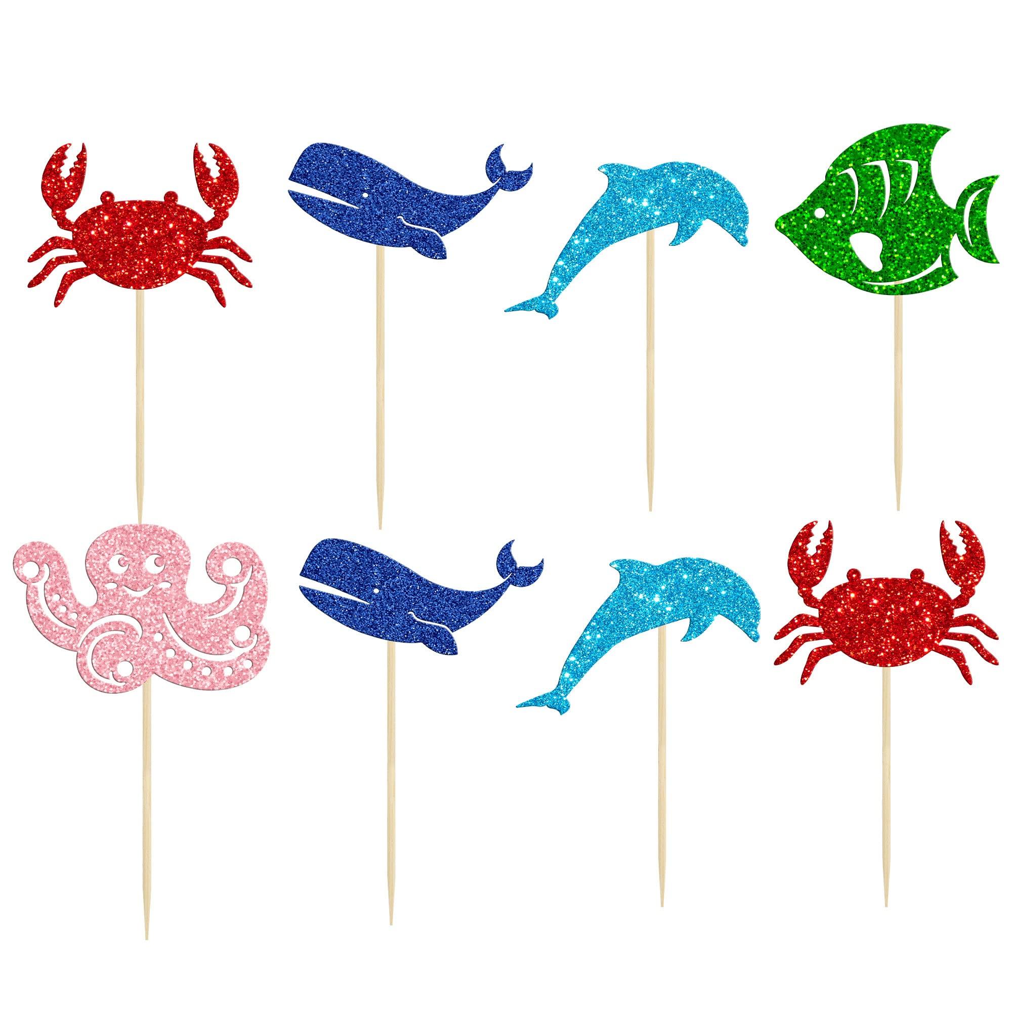 Gyufise Gyufise 30 Pack Ocean Sea Animals Cupcake Toppers Dolphin Crab whale Octopus Fish Cupcake Picks Baby Shower Under the Sea Animals Theme Birthday Party Cake Decorations Supplies