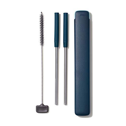 OXO OXO Good Grips Stainless Steel 4 Piece Reusable Straw Set with Case - Green