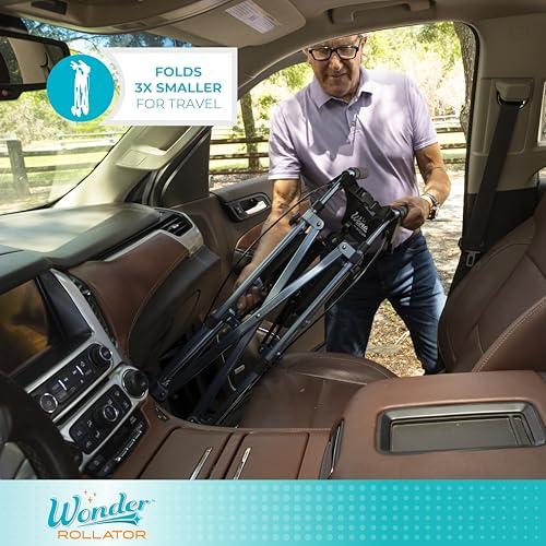 Stander Stander Wonder Rollator Short, Lightweight Junior Folding-Walker for Seniors and Adults, Travel Space-Saver-Rollator, Petite Four Wheel Walking Aid with Seat, Vivid White