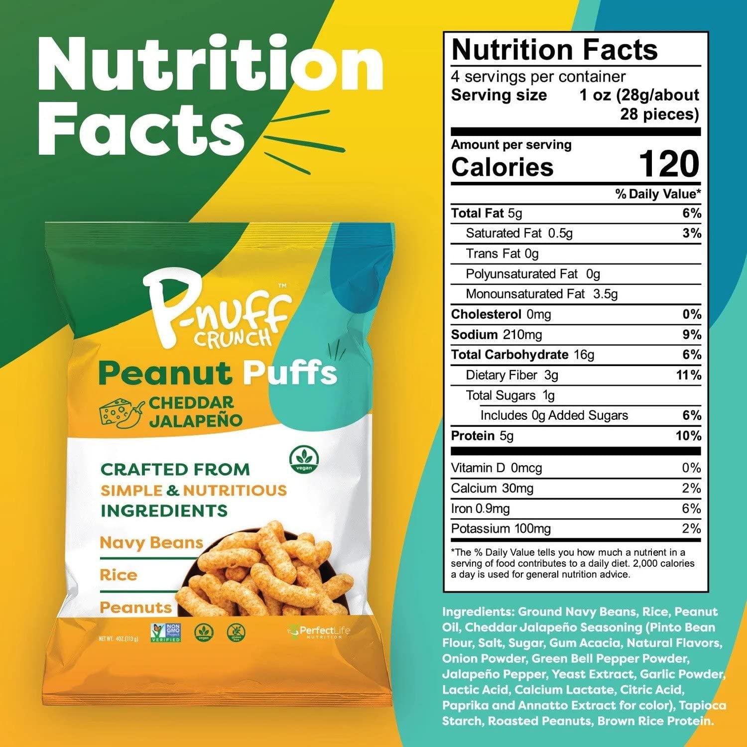 P-Nuff Pnuff Crunch Peanut Butter Puffs - Healthy Snacks, Low Calorie Snacks, Gluten Free Snacks, Vegan Snack, High Protein, Keto, Office Snacks, as Seen on Shark Tank - Savory Variety, 4 Oz Bag (Pack of 15)