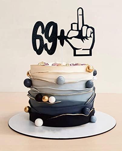 TzTwodcaz Happy 70th Birthday Cake Topper - 69+1 Middle Finger Cake Topper - Funny Seventy Years Old Birthday Party Supplies