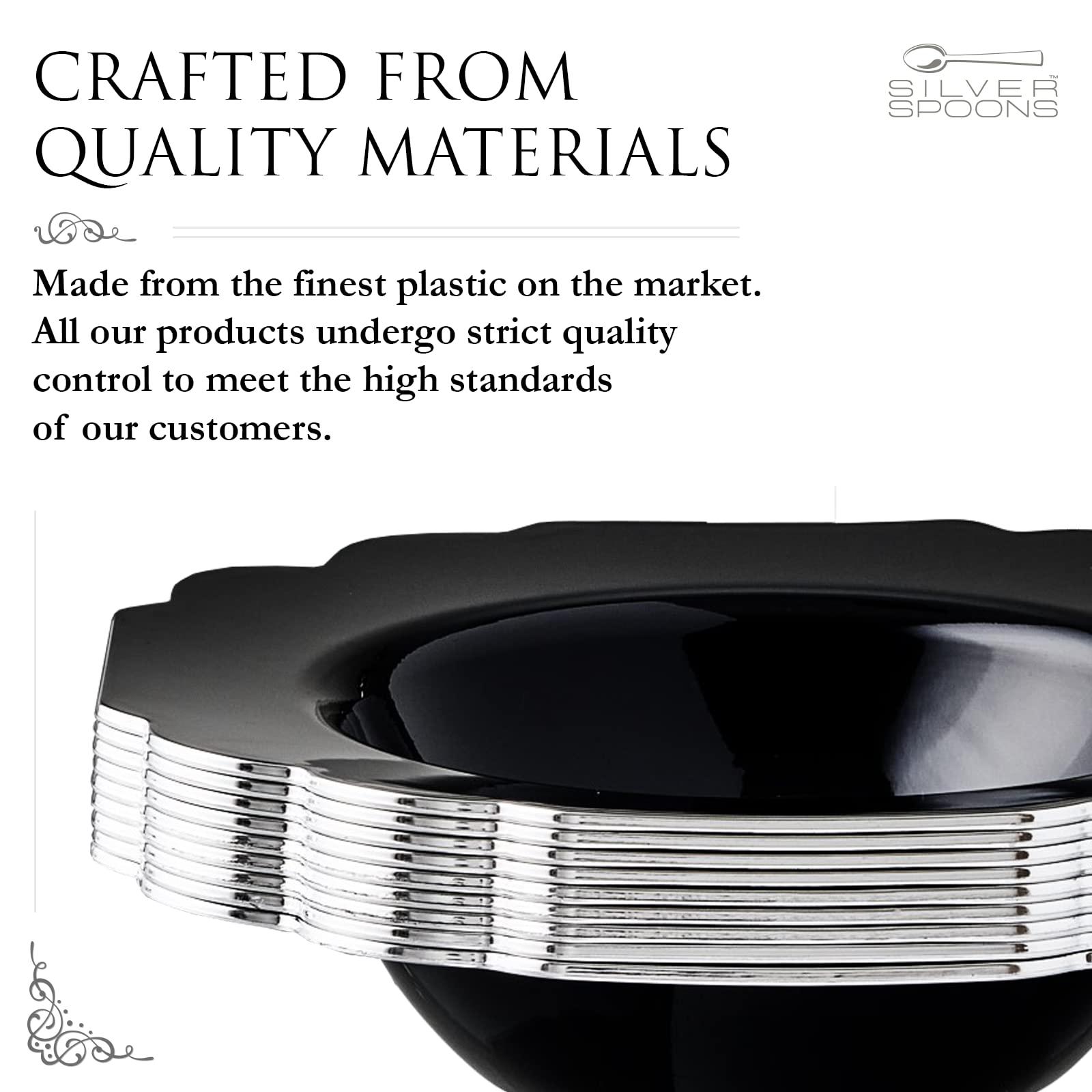 Silver Spoons SILVER SPOONS Disposable Plastic Soup Bowls (10 Piece), Heavy Duty Disposable Soup plates (12 oz), Fine Dining Plastic Dishes For Elegant China Look, Upscaled Servings, Celebrations & Events - Black