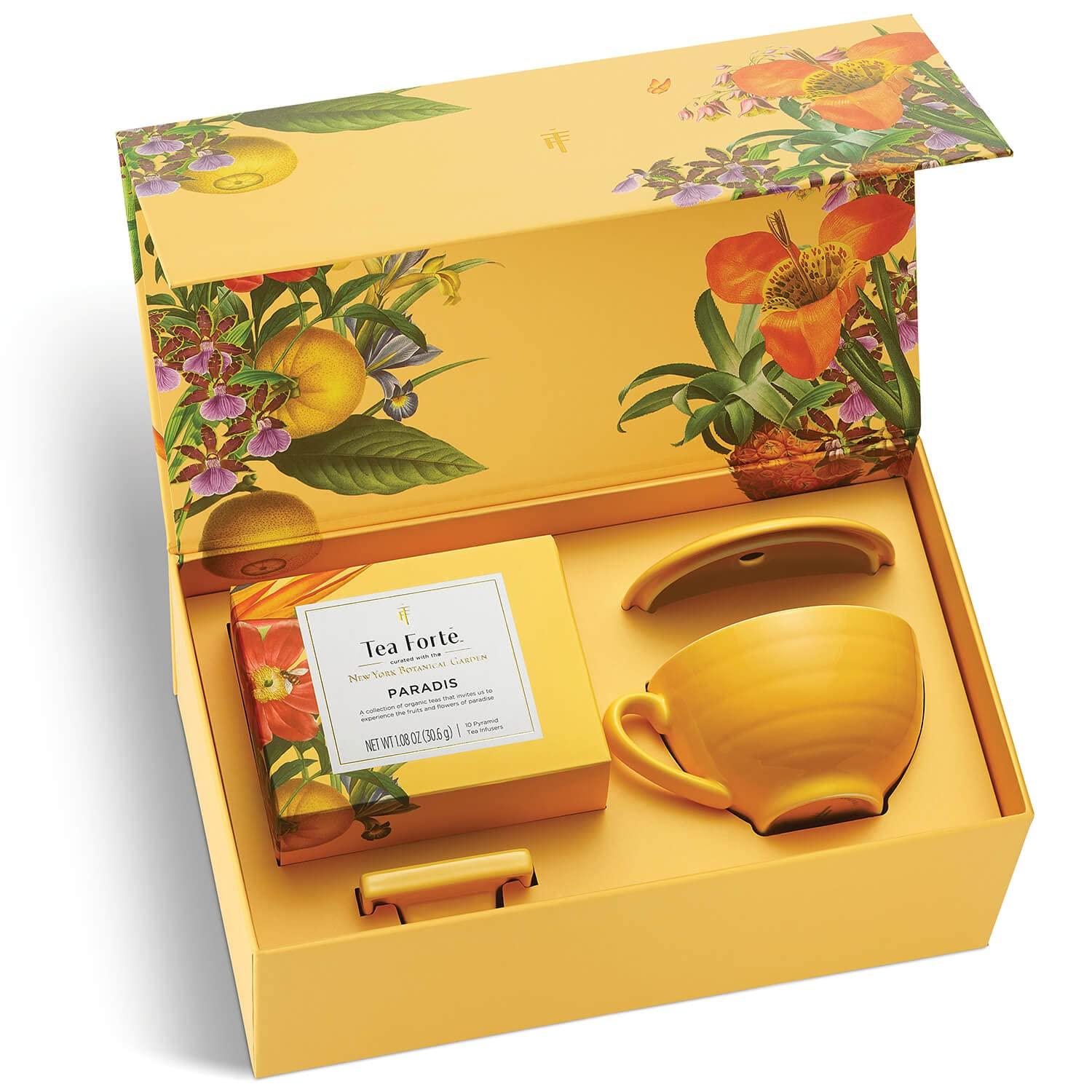 Tea Forte Tea Forte Paradis Gift Set with Cafe Cup, Tea Tray and 10 Handcrafted Pyramid Tea Infuser Bags
