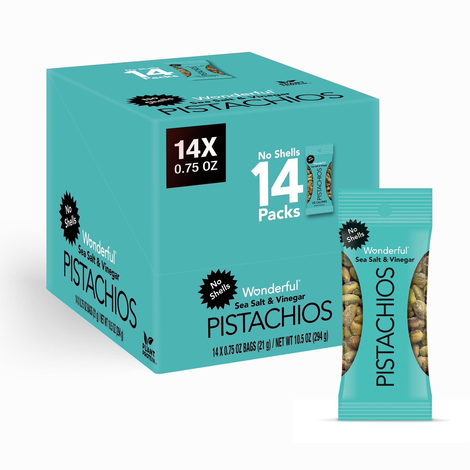 Wonderful Pistachios Wonderful Pistachios No Shells, Sea Salt & Vinegar Nuts, 0.75 Ounce Bags (Pack of 14), Protein Snacks, Salty Snacks, On-the-Go, Individually Wrapped Healthy Snacks for Adults