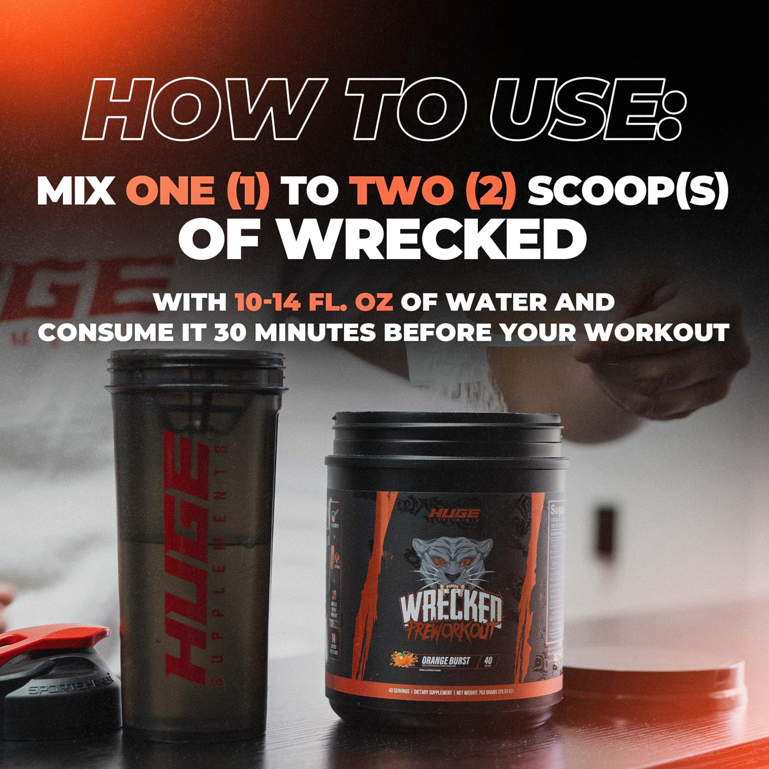 Huge Supplements Huge Supplements Wrecked Pre-Workout, Advanced Formula, Boosts Energy, Focus, Pumps & Performance, 10g L-Citrulline, 6.4g Beta Alanine, 5g Tyrosine, 1g Alpha GPC, 375mg Fast-Acting Caffeine & More