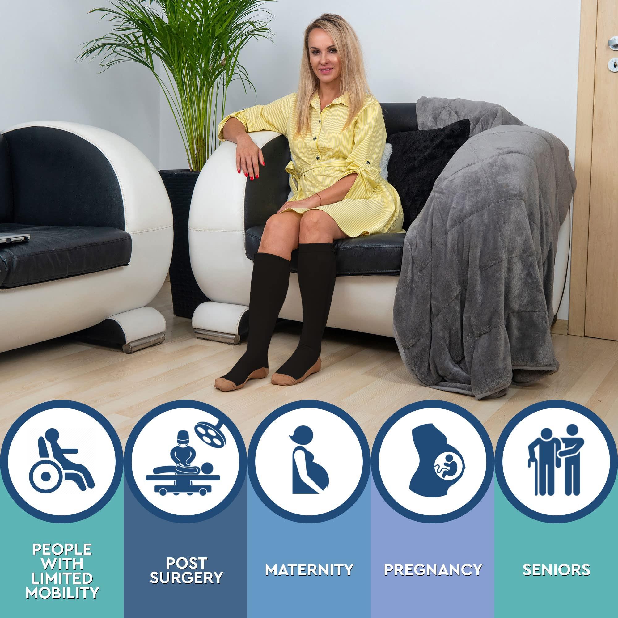 Theramagic TheraMagic Zipper Compression Socks for Men & Women, 20-30mmHg Closed Toe Graduated Zippered Compression Stocking