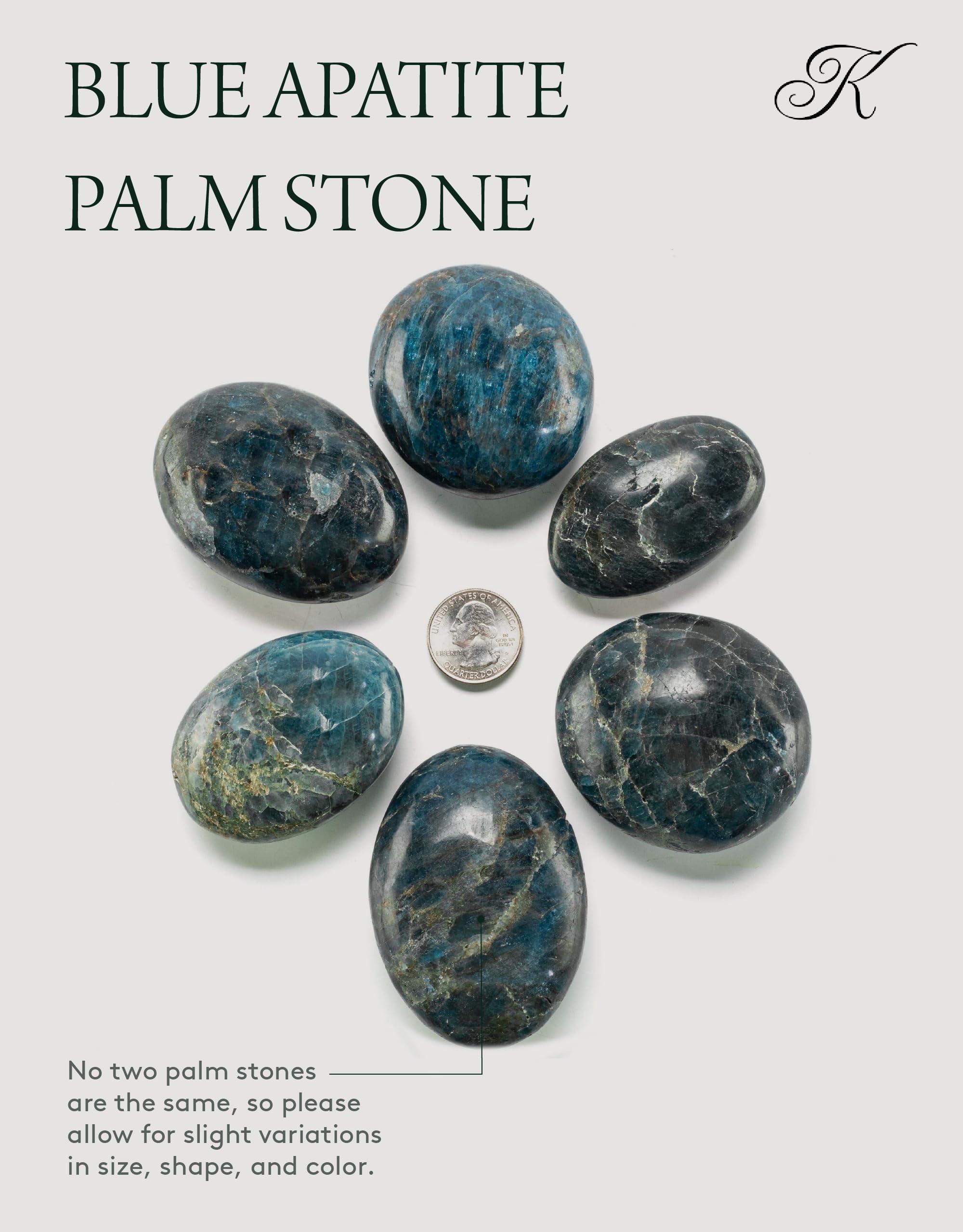 KALIFANO KALIFANO Blue Apatite Palm Stone with Healing & Calming Effects - AAA Grade High Energy Apatito Azul Worry Stone - Reiki Crystal Used for Intuition (Family Owned and Operated)