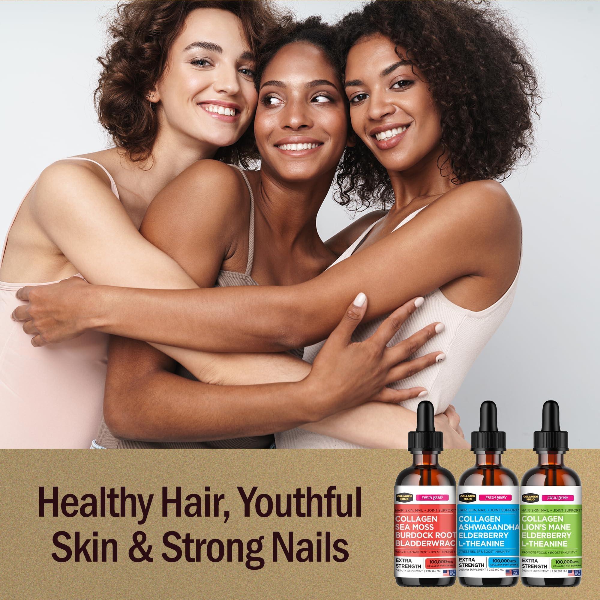 Collagen Mojo Collagen Mojo Liquid Collagen Peptides with Sea Moss, Burdock Root & Bladderwrack + Ashwagandha, Elderberry & L-Theanine + Lions Mane Mushroom, Elderberry & L-Theanine