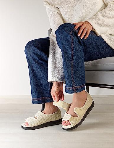 Silvert\'s Adaptive Clothing & Footwear Silverts Diabetic Sandals for Women - Diabetic Shoes for Women Wide Width, Edema Shoes for Swollen Feet, Shoes for Elderly Women | Non-Slip Adaptive Sandals for Swelling - Natural/Black 6