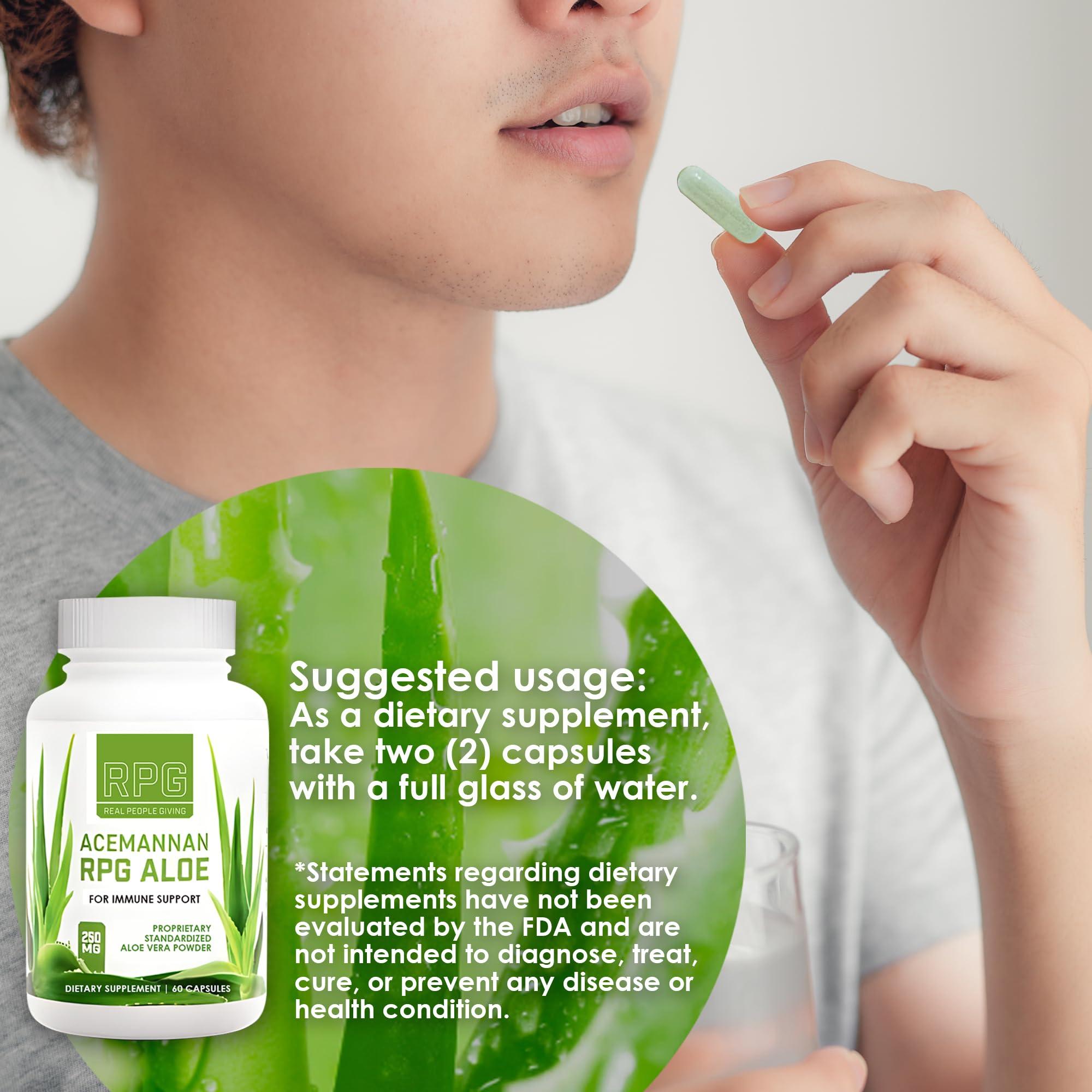 RPG Super Coffee RPG Acemannan Aloe Vera Capsules - Aloevera Dietary Supplement with Immune and Gut Support Aloe Vera Powder Capsule - 60 Pills (250 MG)