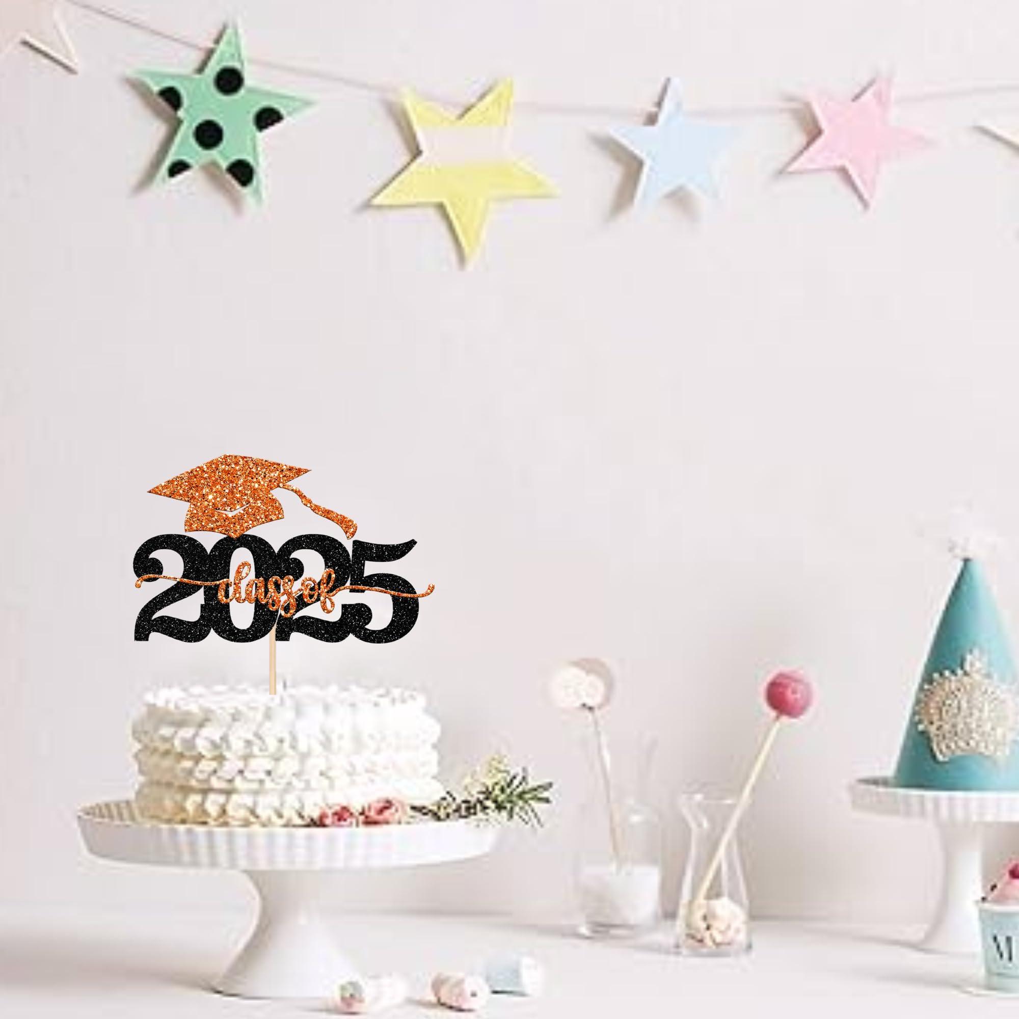 ZHUOWEISM 1 PCS Class of 2024 Cake Topper Black Glitter 2024 Graduation Cake Pick Congrats Grad Cap 2024 Cake Decoration for 2024 College Graduation Theme Party Decorations Supplies Orange
