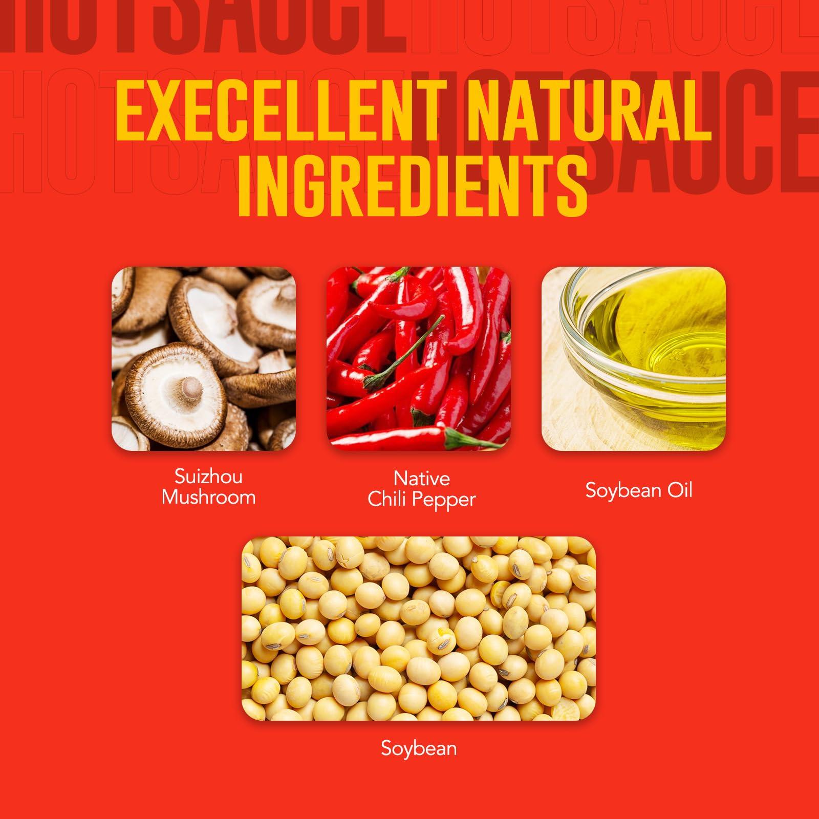 GOOD LUCK GOOD LUCK Mushroom Hot Sauce, Spicy Chili Oil and Chili Paste with High-Grade Mushroom Instant Mushroom Sauce, Chopped Chili Sauce,Fresh Pepper,Soybean,Garlic