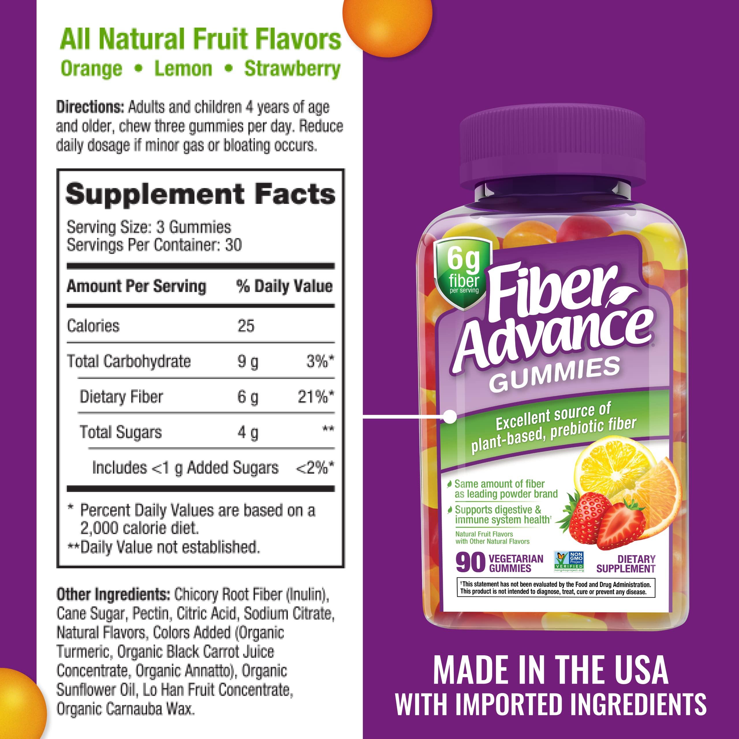 Fiber Advance Fiber Advance Gummies | 100% Plant Based Fiber Supplement for Digestive Health | Chicory Root Inulin Prebiotic Fiber Gummies for Adults | Gluten Free, Vegetarian, & Non-GMO (Pack of 3)