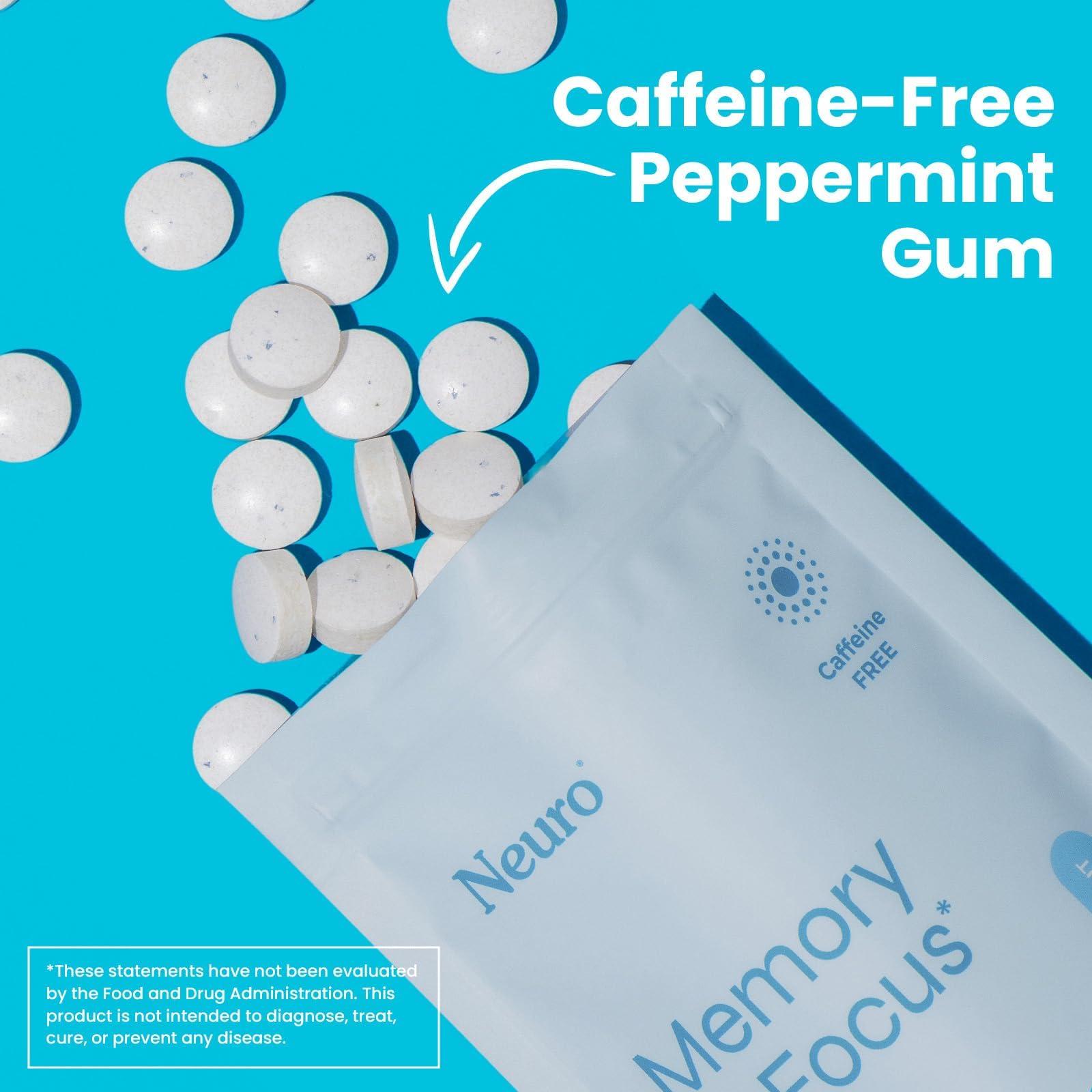 NeuroGum Neuro Memory & Focus Gum (90 Pieces) - Decaf & Sugar Free with American Ginseng, L theanine, Vitamin B12 & Vitamin B6 for Mental Alertness - Brain Supplements for Memory and Focus - Peppermint Flavor
