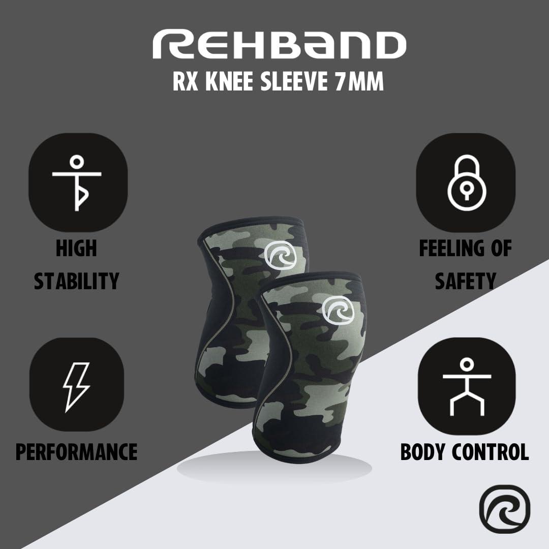 Rehband Rehband RX Knee Support for Strength Training & Fitness - 7mm Neoprene Knee Sleeve, Flexible & Non-Slip, Knee Sleeve for Men & Women, Colour:Camo - 1 Pair, Size:Large