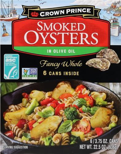 Crown Prince Crown Prince Smoked Oysters in Olive Oil, 3.75 Ounce Cans (Pack of 6)