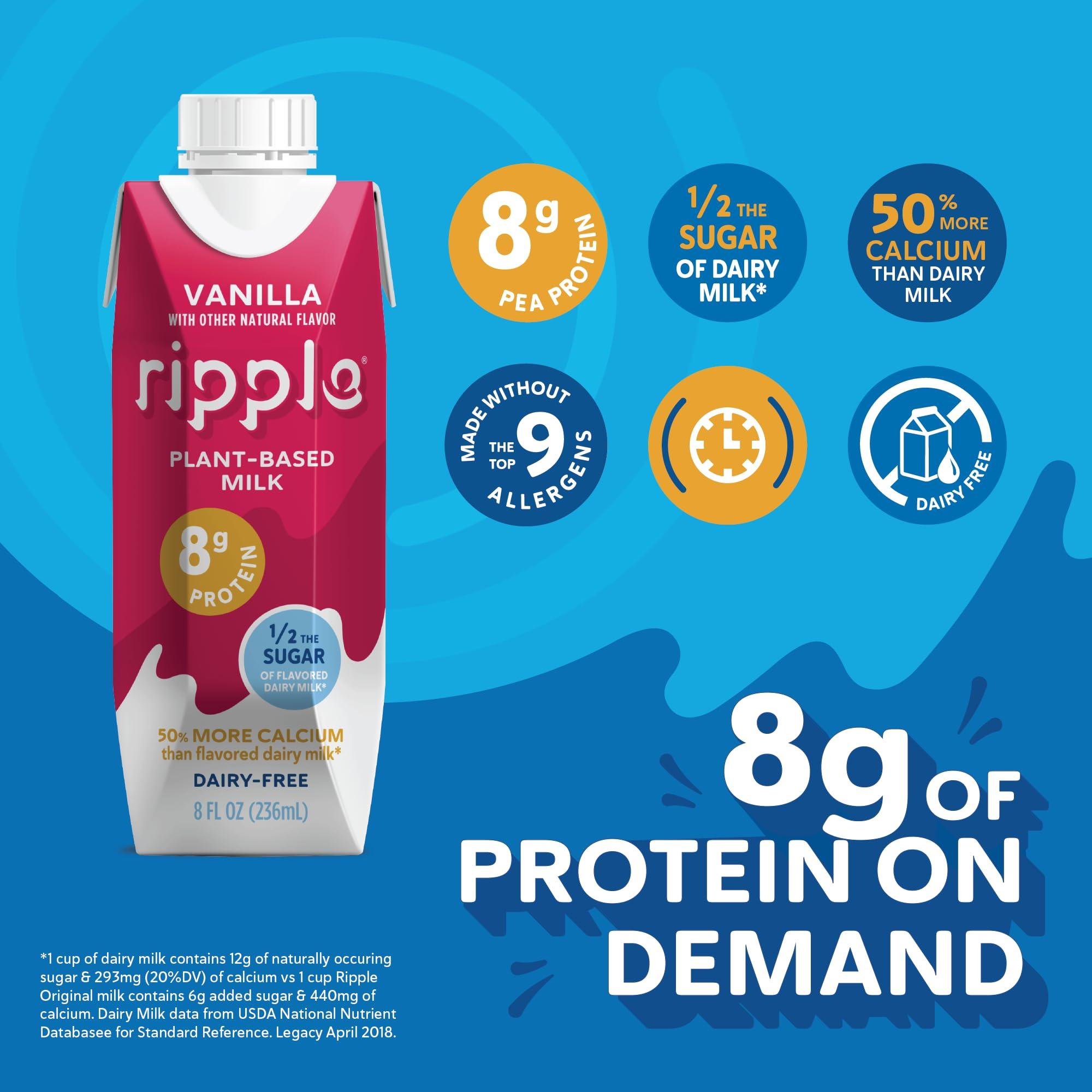 Ripple Ripple Vegan 8 oz Dairy-Free Milk, Vanilla (12 Pack) & Ripple Vegan 8 oz Dairy-Free Milk, Original (12 Pack) | 24 Pack