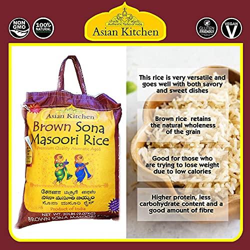 Asian Kitchen Asian Kitchen Brown Sona Masoori Aged Rice 20-Pound Bag, 20lbs (9.08kg) Short Grain Rice ~ All Natural | Gluten Friendly | Vegan | Indian Origin | Export Quality