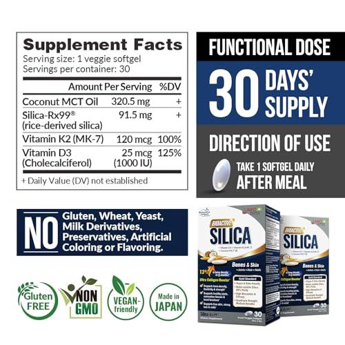 LABO Nutrition LABO Nutrition Bioactive Silica, 99% Purity Rice-Derived Silica with 42mg Silicon Per Serving, Intensive Collagen Generator, Strengthen Joint & Bone, for Skin, Hair & Nails Support. 30sx3
