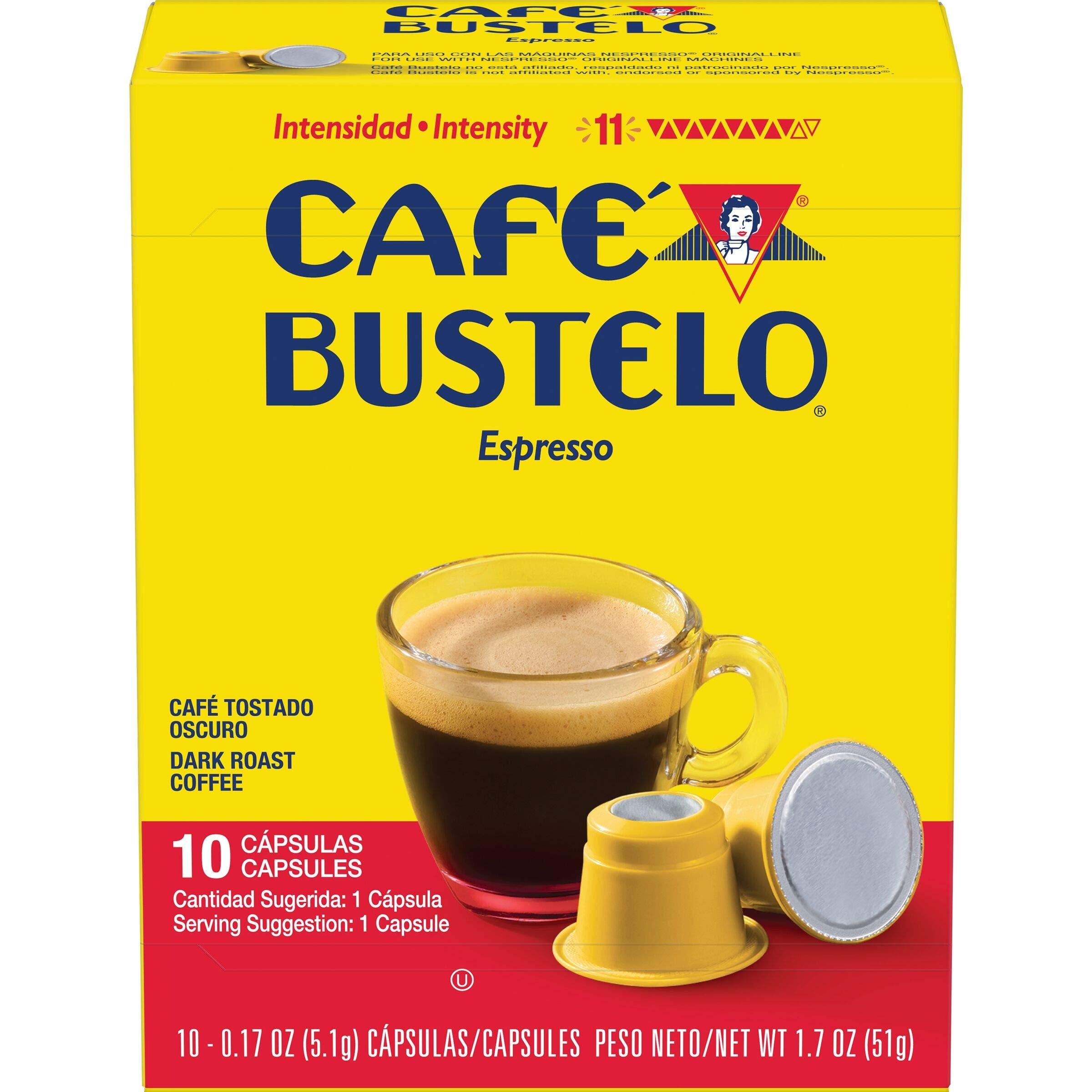 CAFÉ BUSTELO Café Bustelo Espresso Dark Roast Coffee, 10 Count Capsules for Espresso Machines, 11 Intensity (Packaging May Vary)