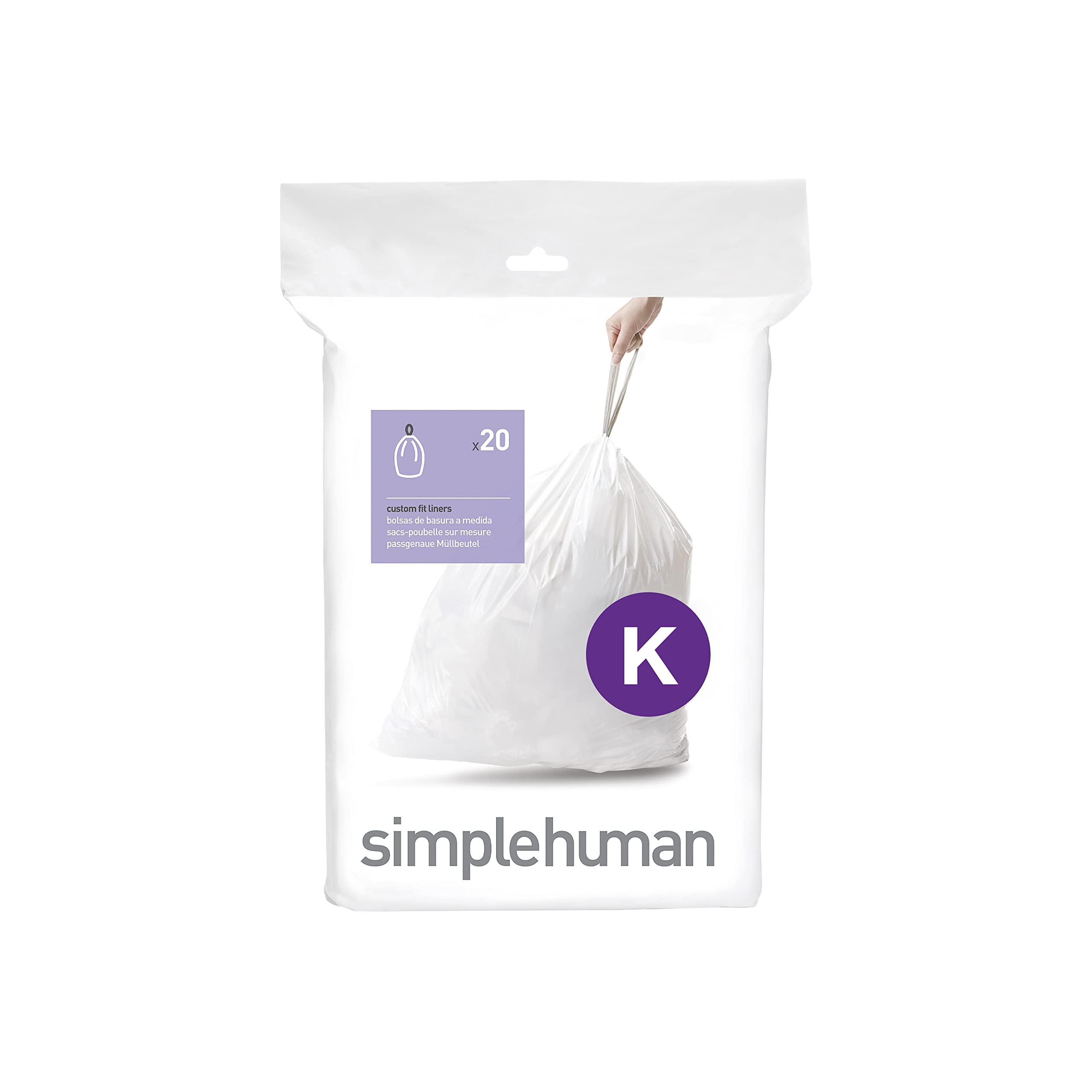 simplehuman simplehuman Code K Custom Fit Drawstring Trash Bags in Dispenser Packs, 20 Count, 35-45 Liter / 9.2-12 Gallon, White