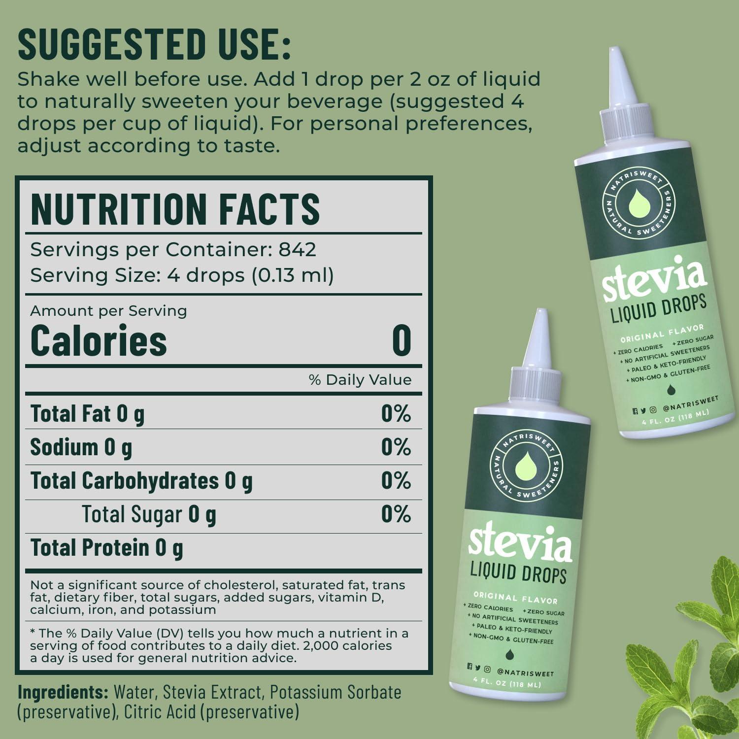 NatriSweet Natrisweet Liquid Stevia Drops 4 fl oz, Pure Stevia Liquid Sweetener from Stevia Extract Sugar Substitute, No Calorie Keto Sweetner, Mix Liquid Stevia