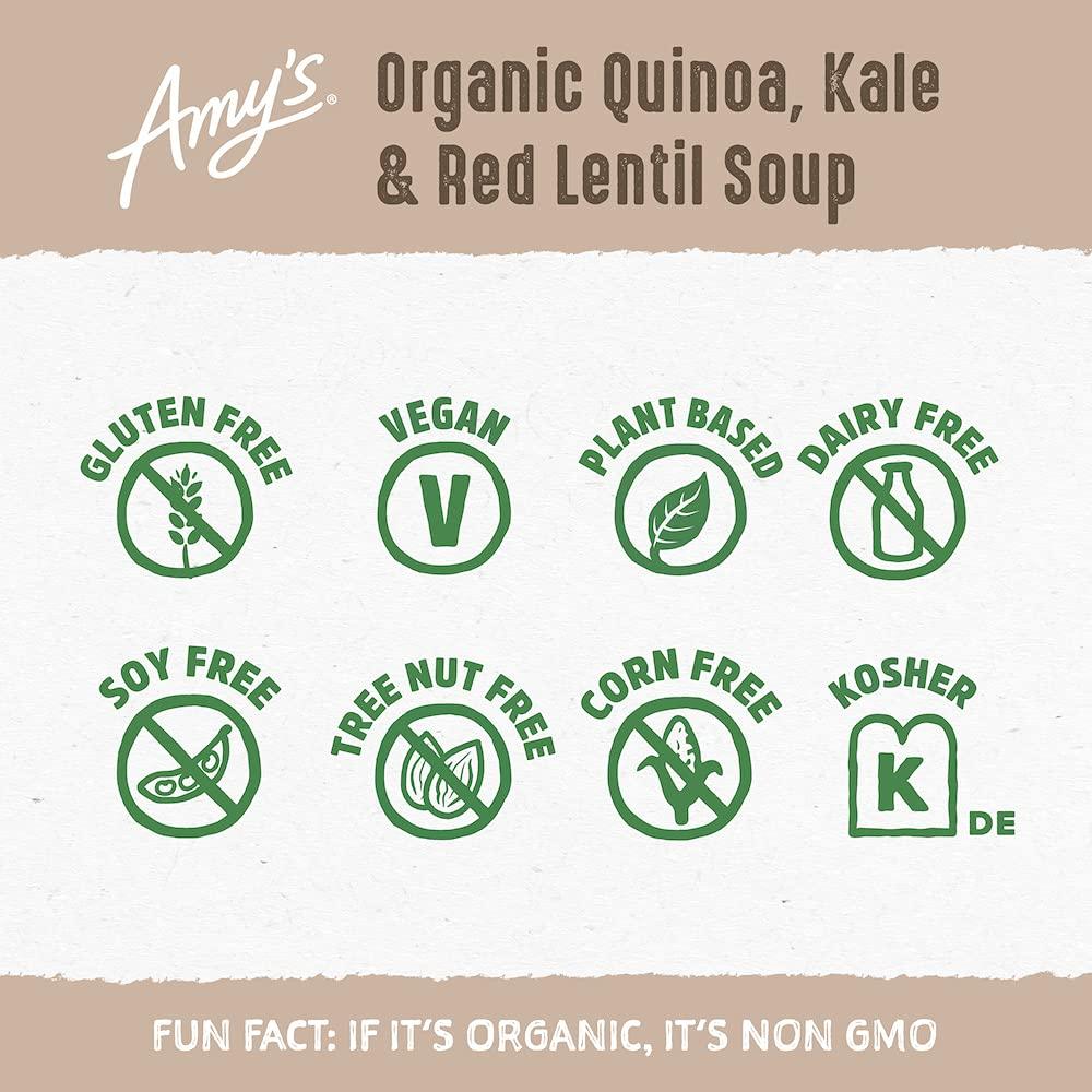 Amy's Amy\'s Soup, Vegan Quinoa, Kale and Red Lentil Soup, Gluten Free, Made With Organic Vegetables and Lentils, Canned Soup, 14.4 Oz