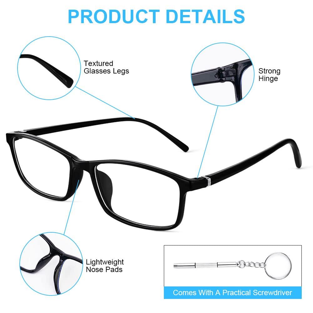 URAQT URAQT 2Pcs Blue Light Glasses for Women Men, Blue Light Blocking Glasses Lightweight Computer Glasses Anti Eyestrain & UV Glare Gaming Vintage Fake Eyeglasses Readers Clear Lens Reading Glasses