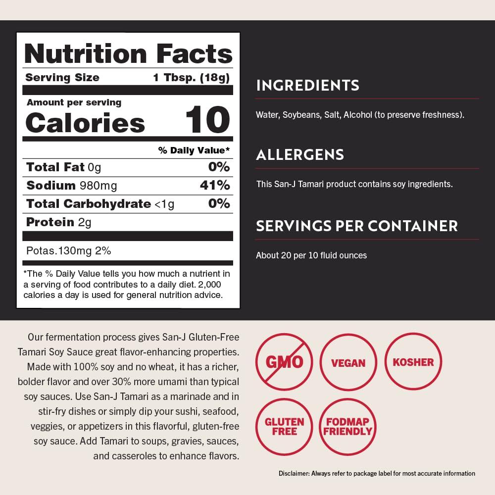 San-J San-J - Gluten Free Tamari Soy Sauce - Specially Brewed - Made with 100% Soy - 64 oz. Container - 2 Pack