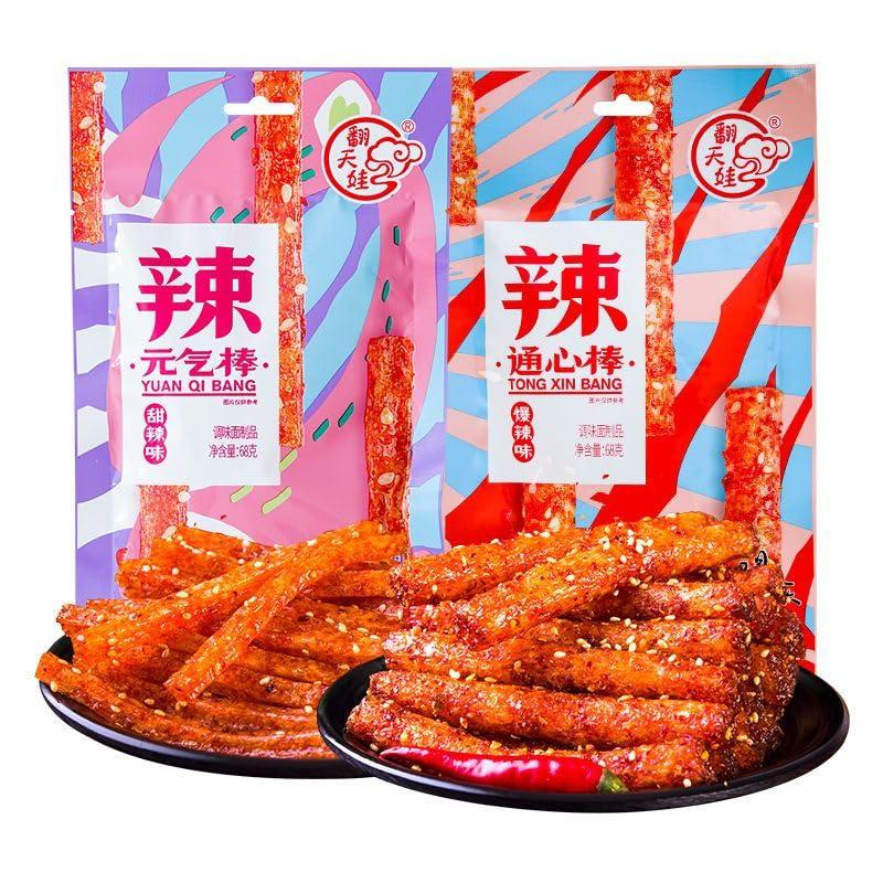 ZAOIAN Latiao Spicy Strips Nostalgia Spicy Small Gluten, Instant Classic hot&Spicy Flavor Chinese Special Snack Food, Ready to eat Delicious Snack, Vegan, 68g/2.39 Ounces per Pack (taste mix,5Pack)