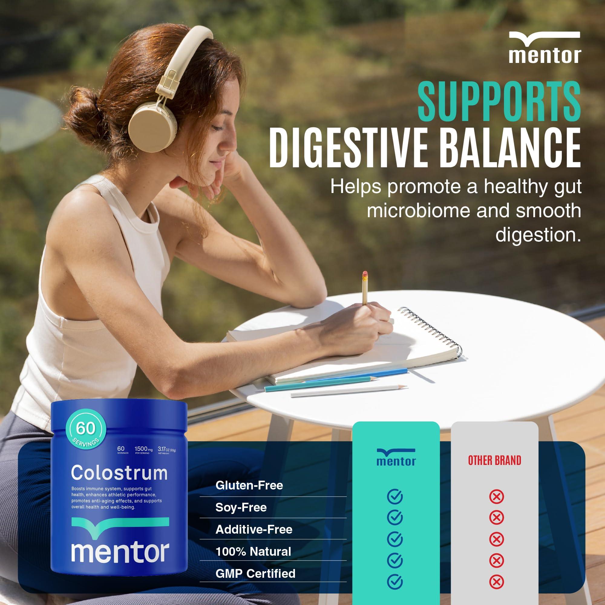 Mentor Mentor Colostrum Powder Supplement for Humans - Organic Bovine Colostrum Supplement for Gut Health, Hair Growth, Beauty, and Immune Support - Colostrum Protein
