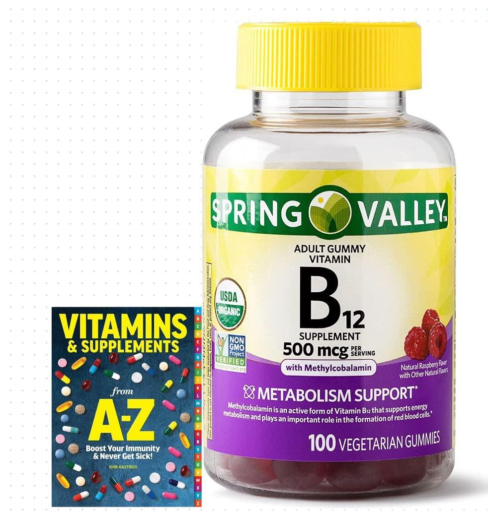 Adventure Home Spring Valley Adult Gummy Vitamin B12, Metabolism Support, Natural Fruit Flavor, 100 Gummies+Better Guide Vitamins Supplements