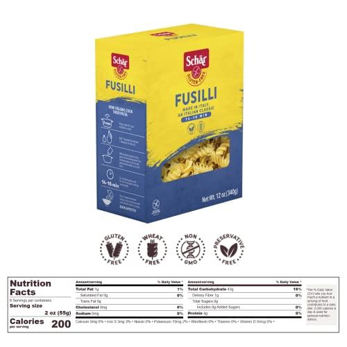 Schar Schar - Pasta Fusilli- Certified Gluten Free - No GMO's, Wheat or Preservatives - (12 oz) 5 Pack
