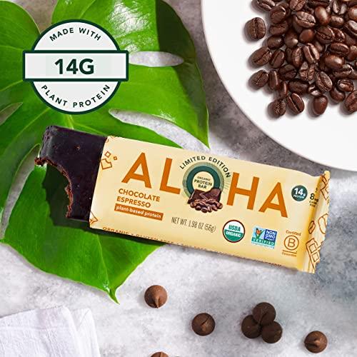 ALOHA ALOHA Organic Plant Based Protein Bars - Chocolate Espresso (85mg Caffeine) - 12 Bars, Vegan, Low Sugar, Gluten-Free, Paleo, Low Carb, Non-GMO, No Stevia, No Erythritol